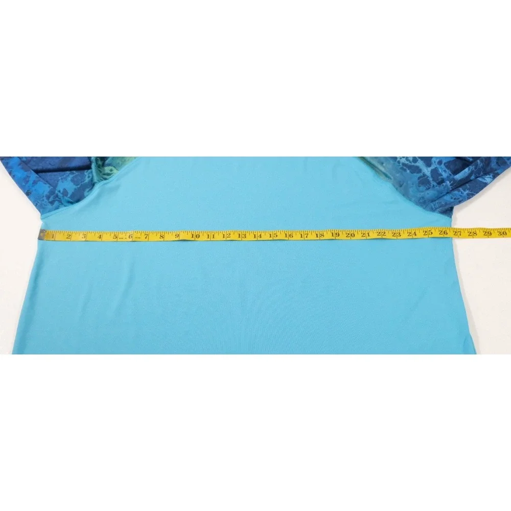 O'Rageous Rash Guard Men 2XL‎ Blue Ocean Wave Long Sleeve Performance Swim Shirt